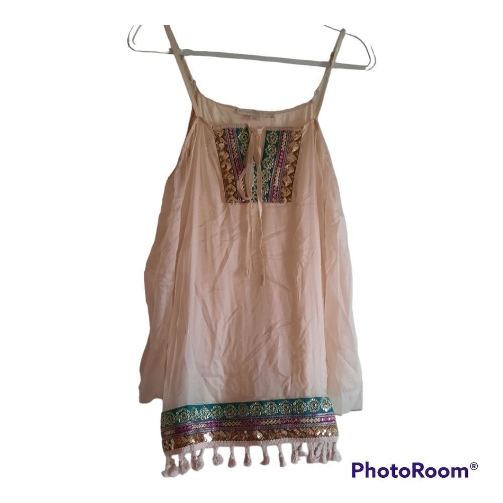 Boston Proper Cutout Sequin Fringe Top